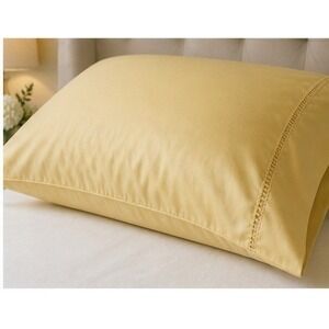 Linea Casa King Pillowcase 1 Pale Golden Yellow Egyptian Cotton Sateen Hemstitch